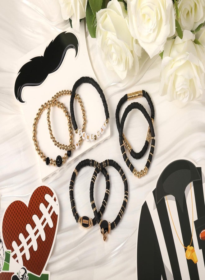 ecozran Gold Black Football Gameday Bracelet Set for Women 7 Pack Elastic Clay Bead Stackable Bracelets with Helmet Charms Perfect Jewelry Gift for Football Mom Dad Fan (Black Gold) - Image 3